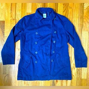 Gap Coat Women M Medium Blue Button Up Collared Long Sleeve Pockets Casual